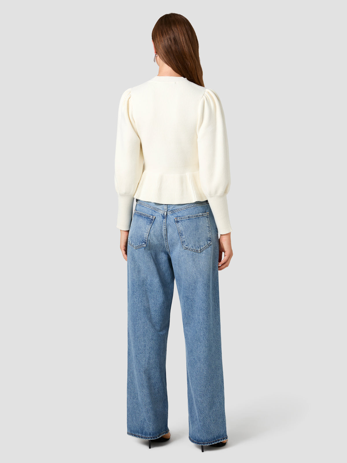 SLOANE KNIT BALLOON SLEEVE PEPLUM PULLOVER SWEATER VIEW 4 | Shirts & Tops