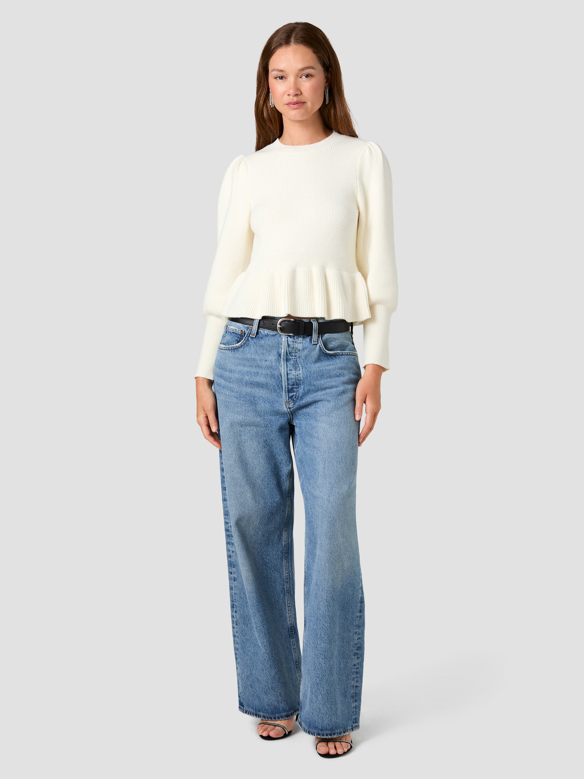 SLOANE KNIT BALLOON SLEEVE PEPLUM PULLOVER SWEATER VIEW 6 | Shirts & Tops