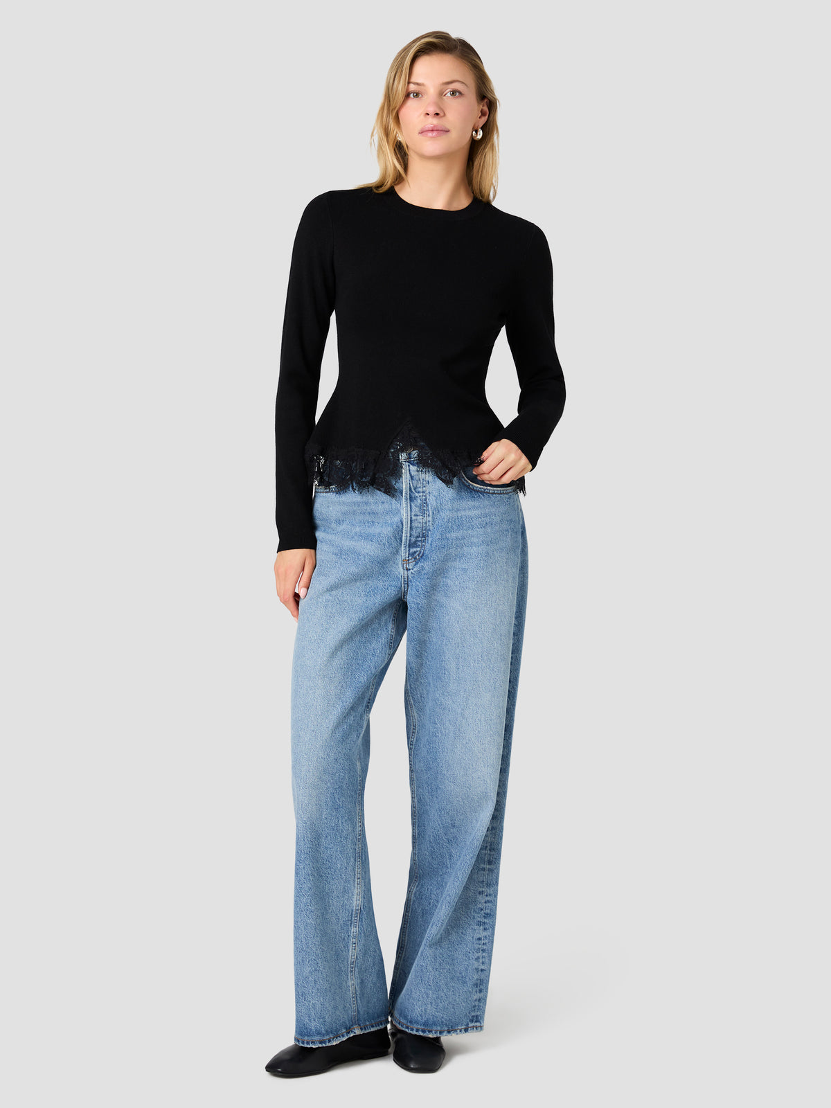 MAXIME KNIT LACE HEM LONG SLEEVE TOP VIEW 6 | The Layering Shop