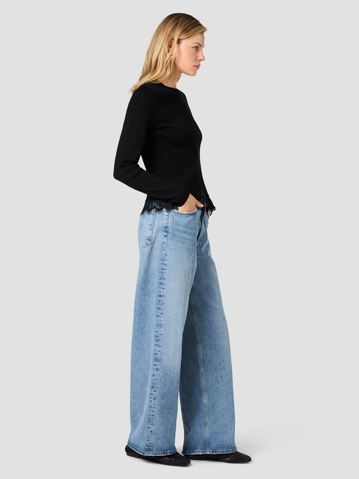 MAXIME KNIT LACE HEM LONG SLEEVE TOP VIEW 5 | The Layering Shop