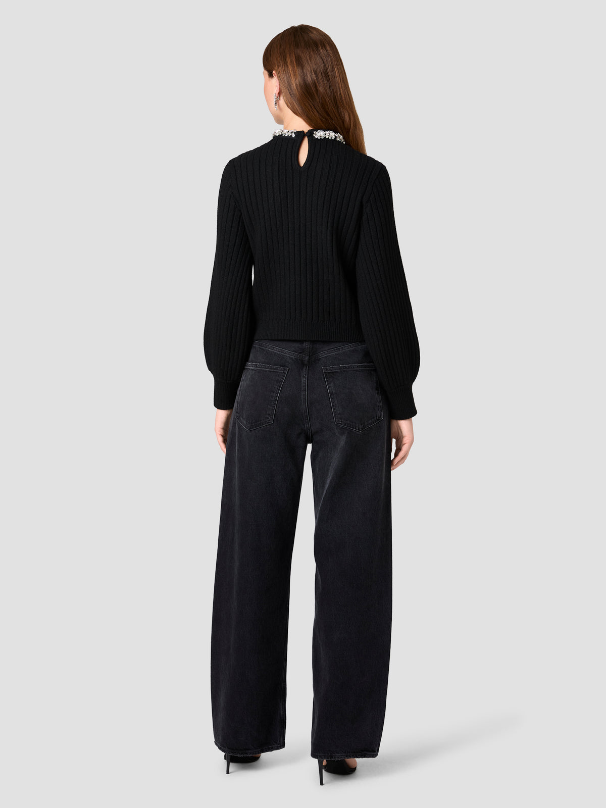 AVEA KNIT CABLE EMBELLISHED LONG SLEEVE SWEATER VIEW 3 | Women's Shop All