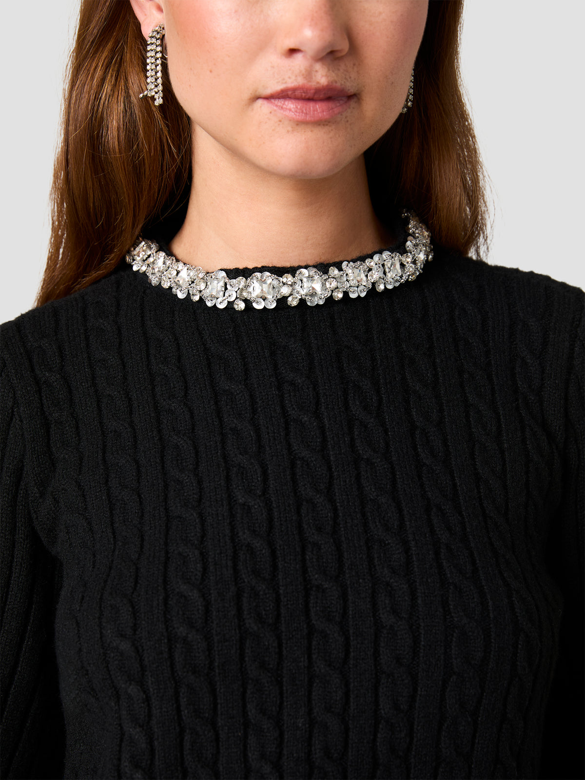 AVEA KNIT CABLE EMBELLISHED LONG SLEEVE SWEATER VIEW 4 | Women's Shop All