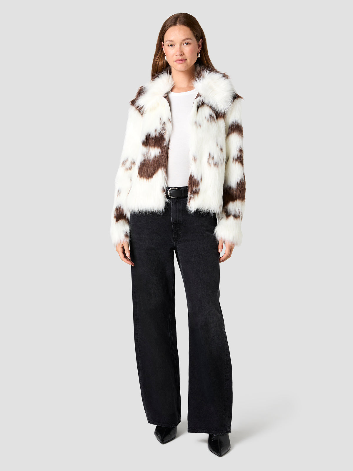 ANIMAL SPOTTED FUR WIDE COLLAR JACKET VIEW 6