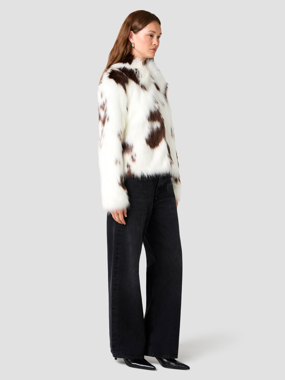ANIMAL SPOTTED FUR WIDE COLLAR JACKET VIEW 5