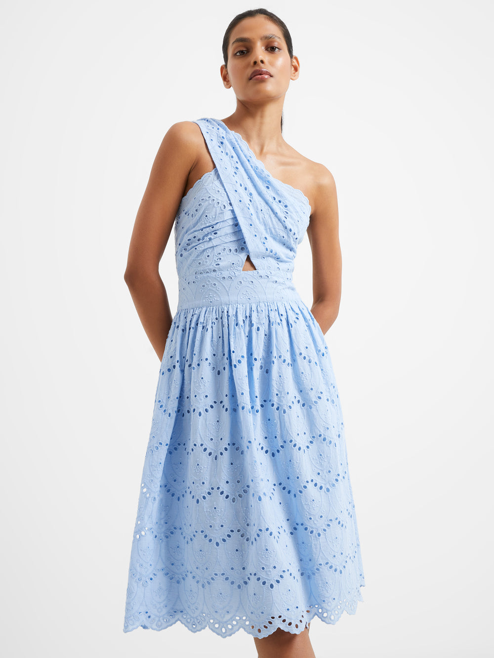 Appelona Broderie Anglaise One Shoulder Dress Placid Blue | French ...