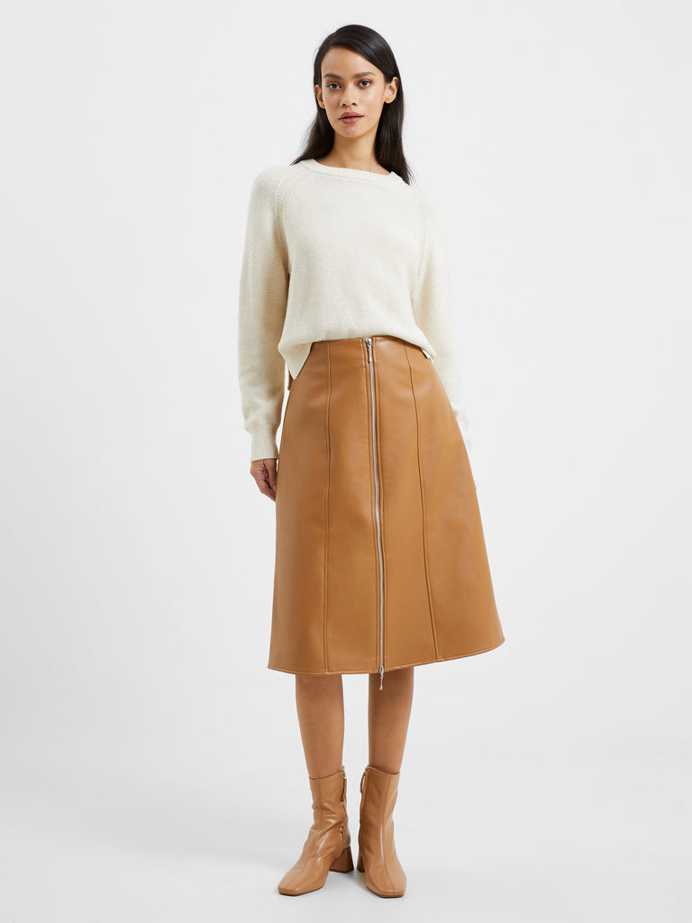 Claudia Faux Leather Zipper Midi Skirt Tobacco Brown | French