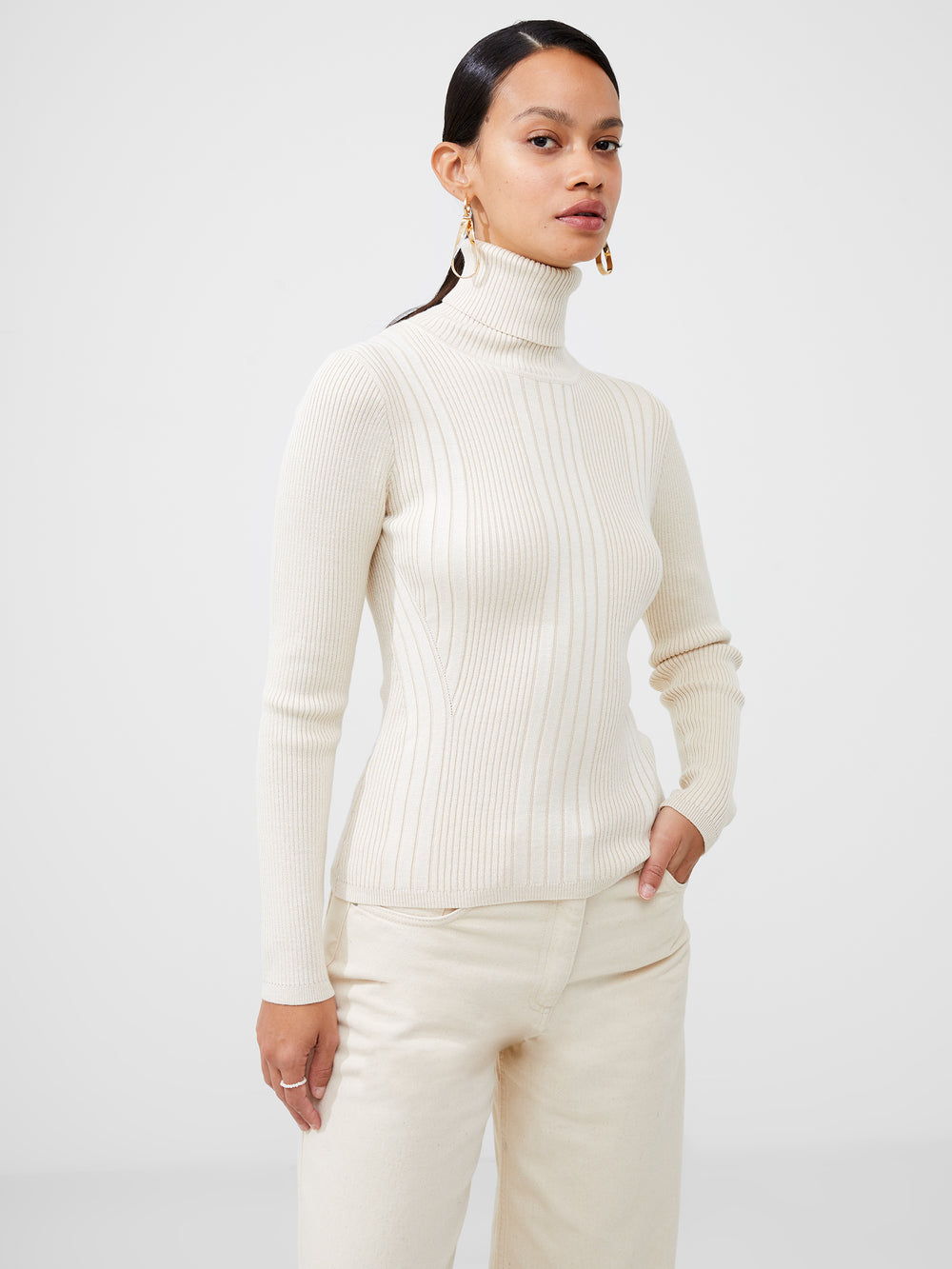 Mari Rib Knit Turtleneck Sweater Classic Cream | French Connection US