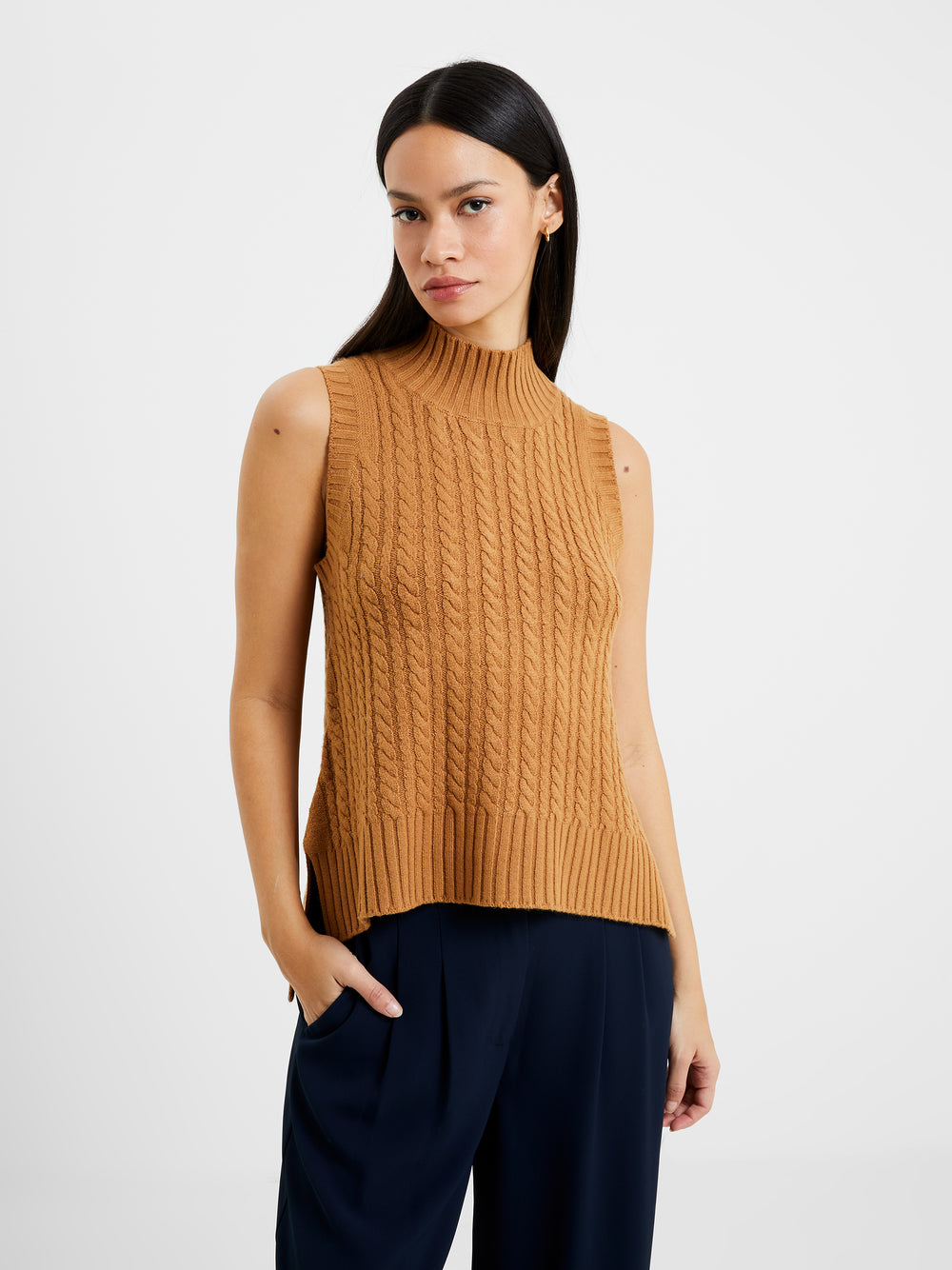 Babysoft Cable Knit Sleeveless Sweater Tobacco Brown