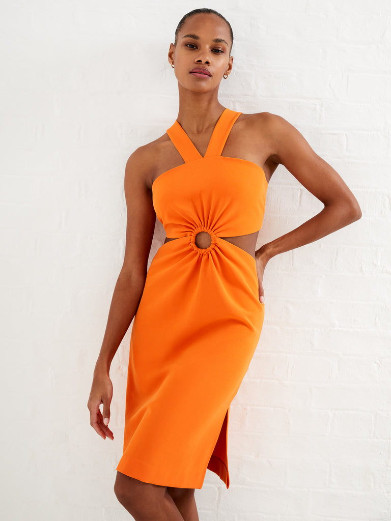 Echo Recycled Crepe Halter Ring Dress Mandarin Orange French