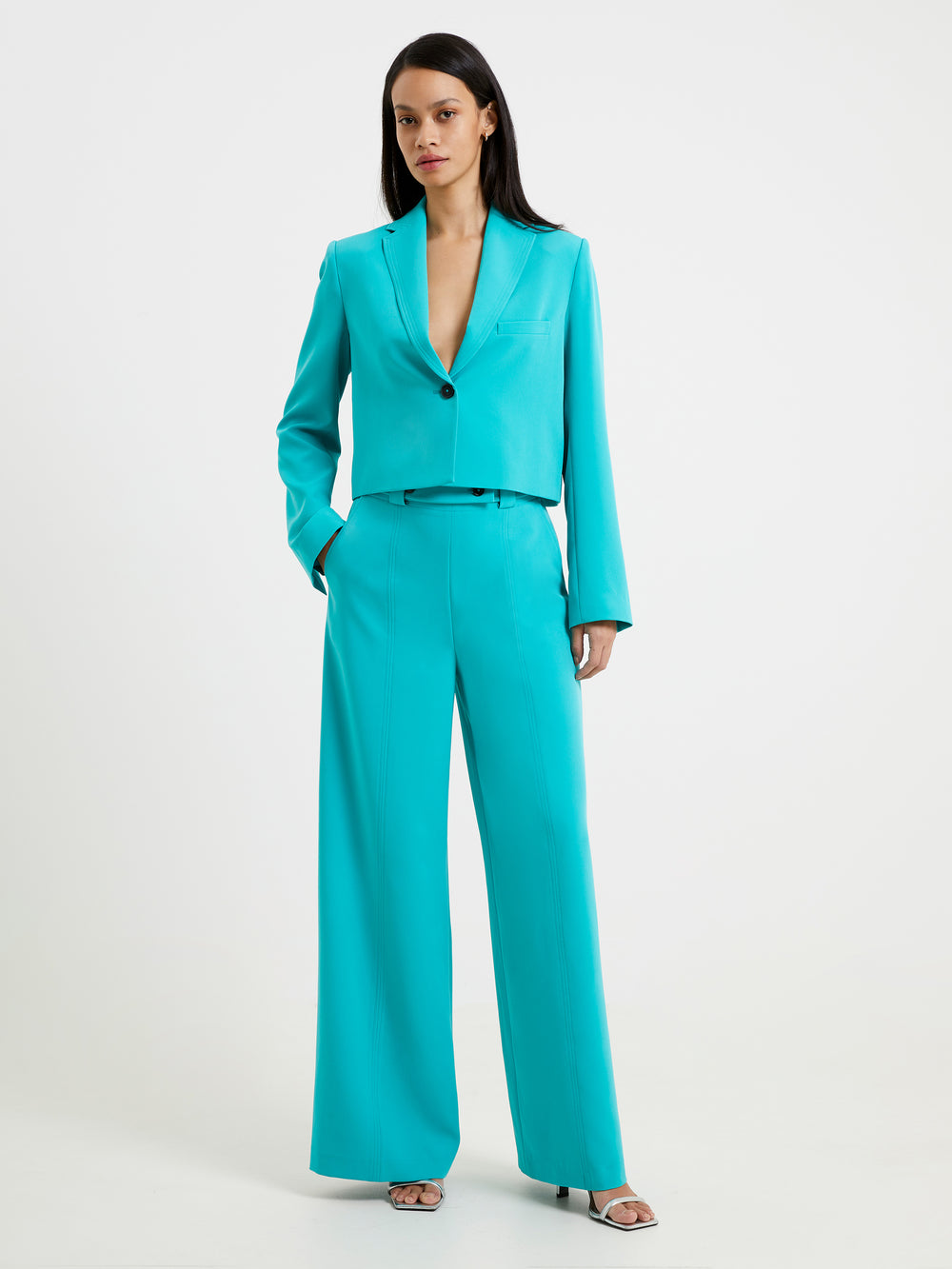 Echo Crepe Wide Leg Trousers Jaded Teal | French Connection US