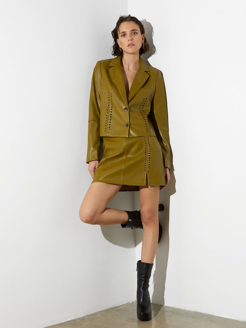 Crolenda Faux Leather Cropped Blazer Nutria | French Connection US