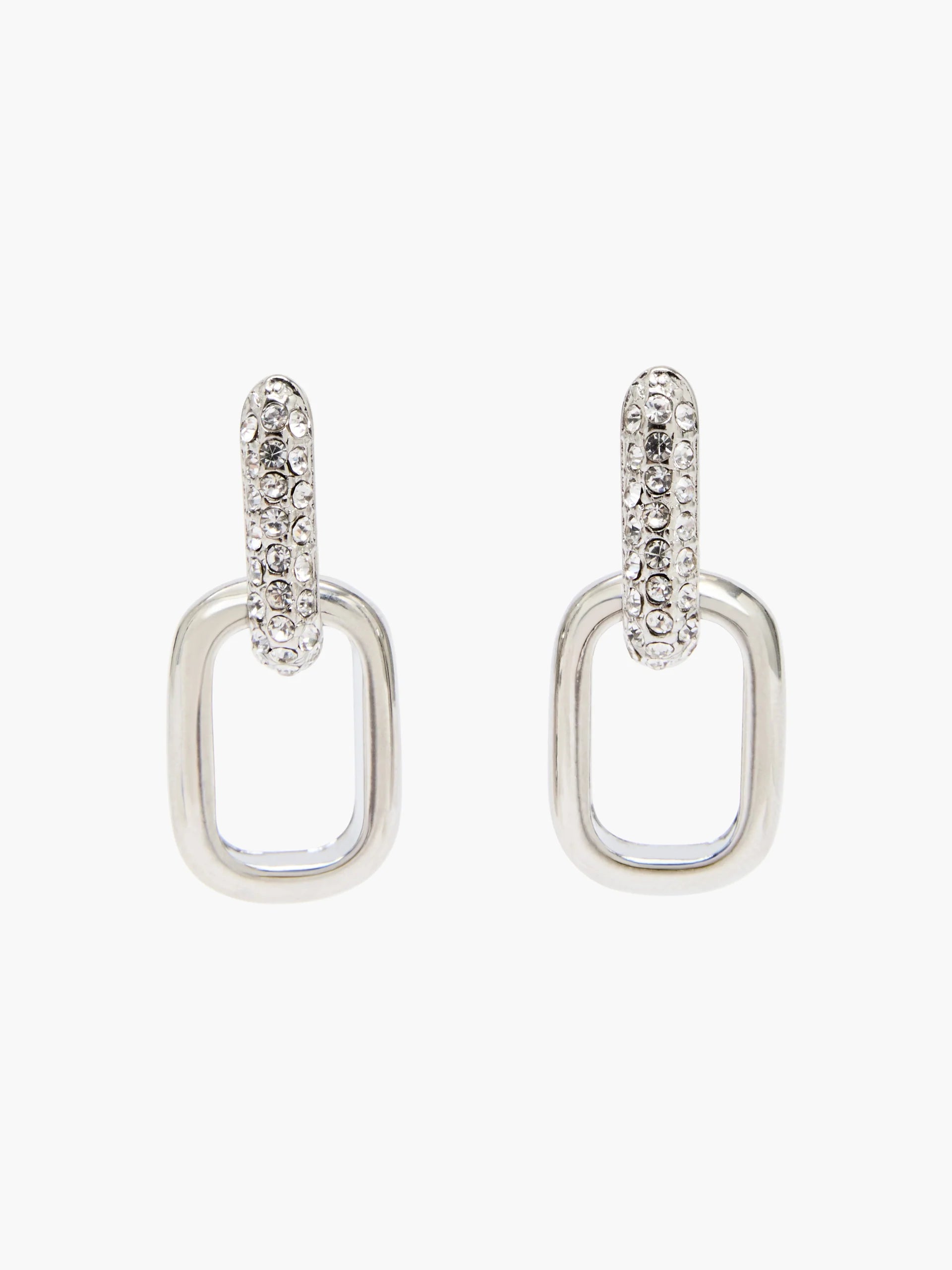 Half Pave Diamante Link Hoop Earrings
