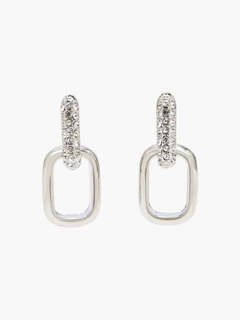 Half Pave Diamante Link Hoop Earrings