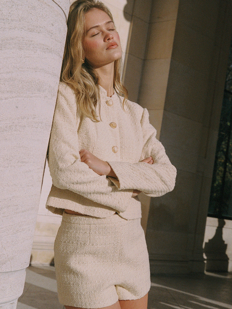 Structured Tweed Curved Shorts