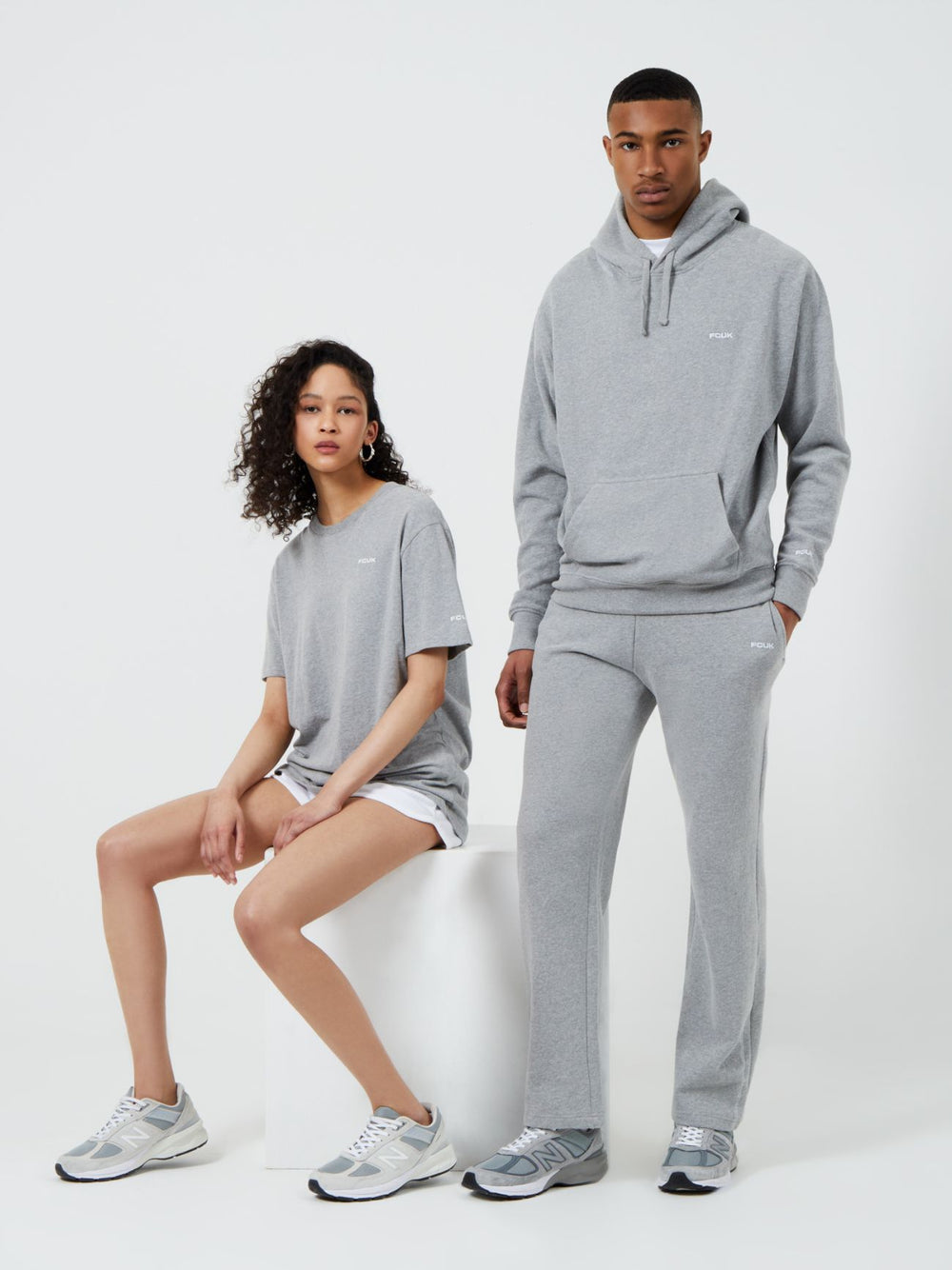 FCUK Relaxed Fit Sweatpants Grey Mel/ White | French Connection US