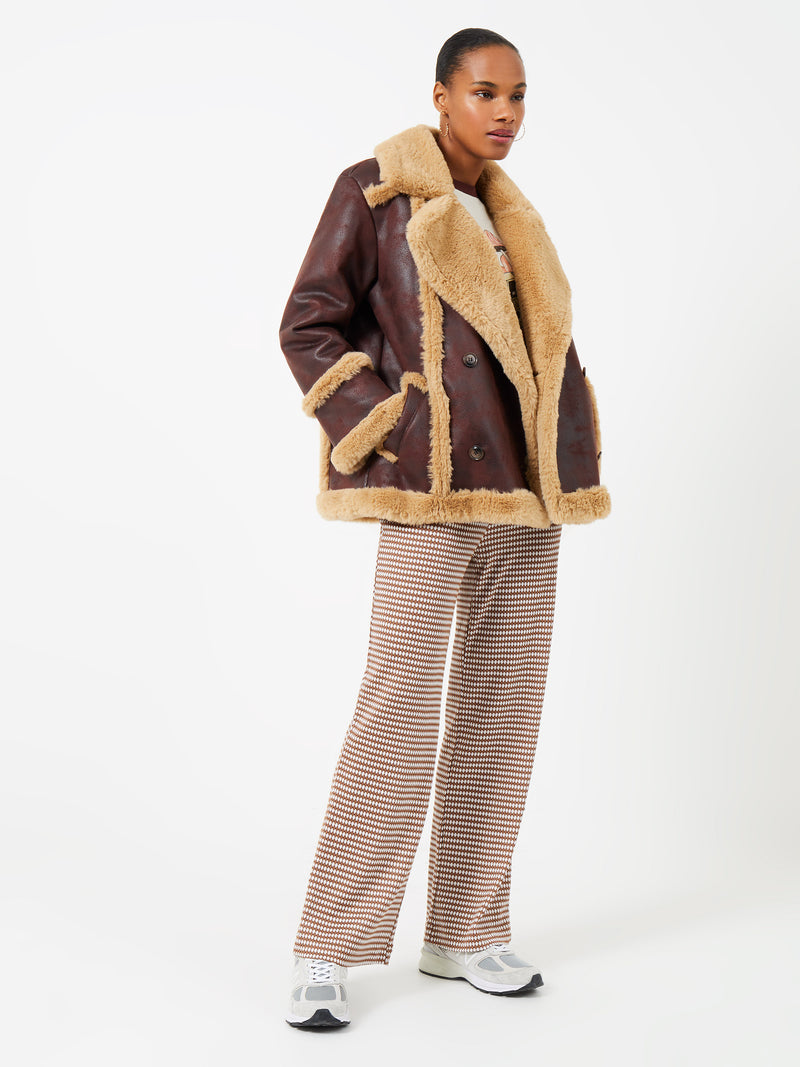 Belen Faux Fur Double Breasted Coat Bitter Chocolate/ Camel | French ...