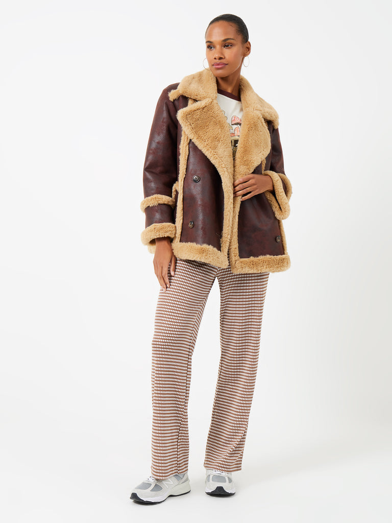 Belen Faux Fur Double Breasted Coat Bitter Chocolate/ Camel | French ...