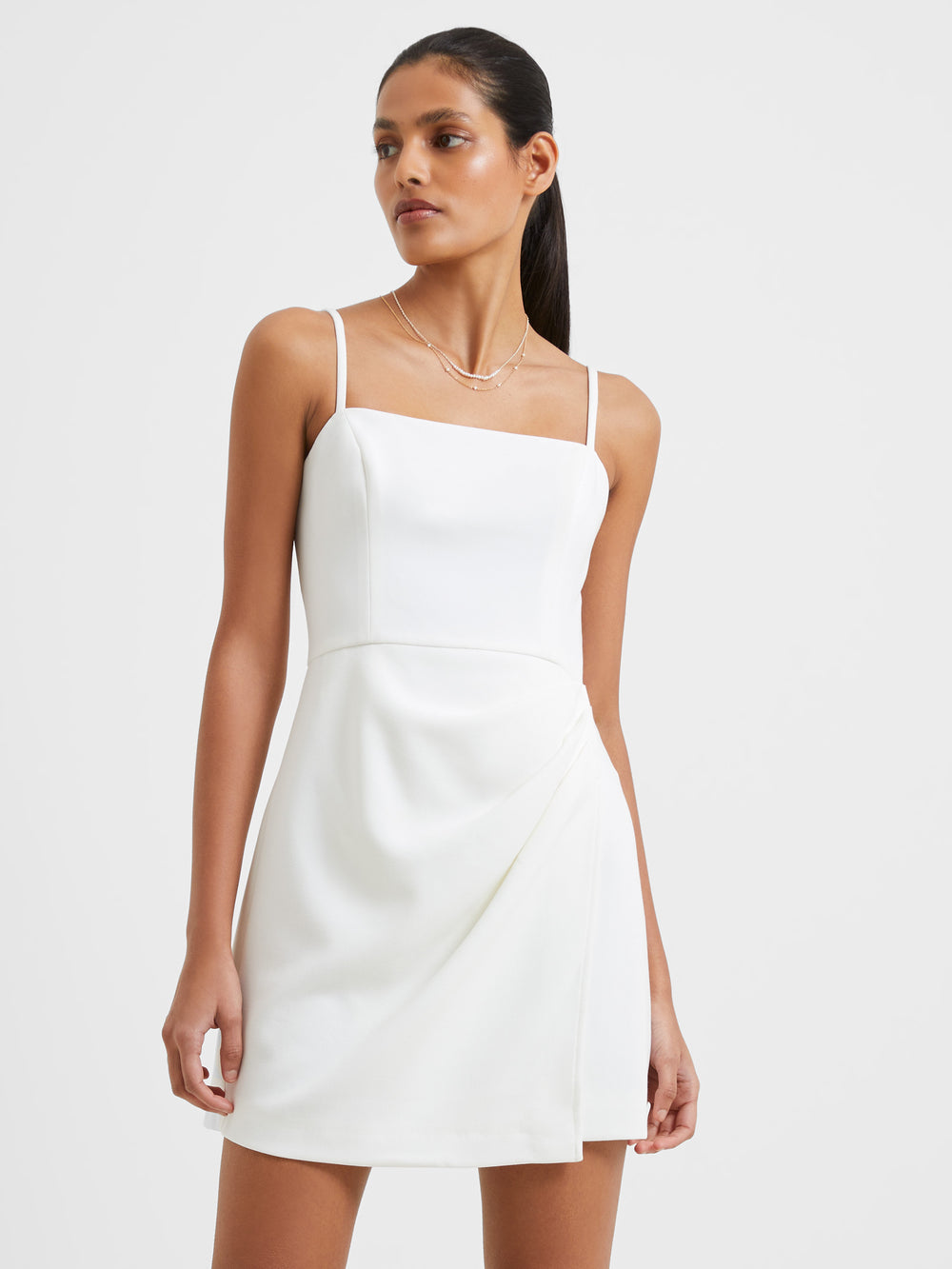 Whisper Straight Neck Mini Dress Summer White | French Connection US