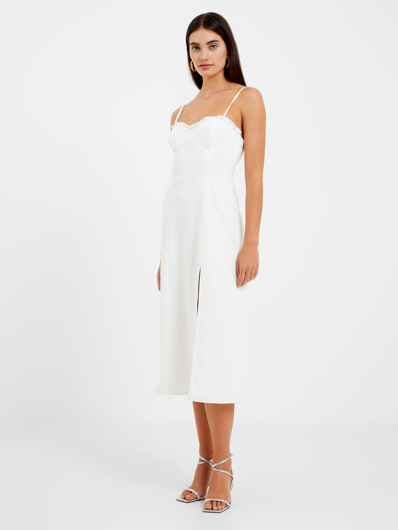 Echo Ruffle Neck Slip Dress Summer White | French Connection US