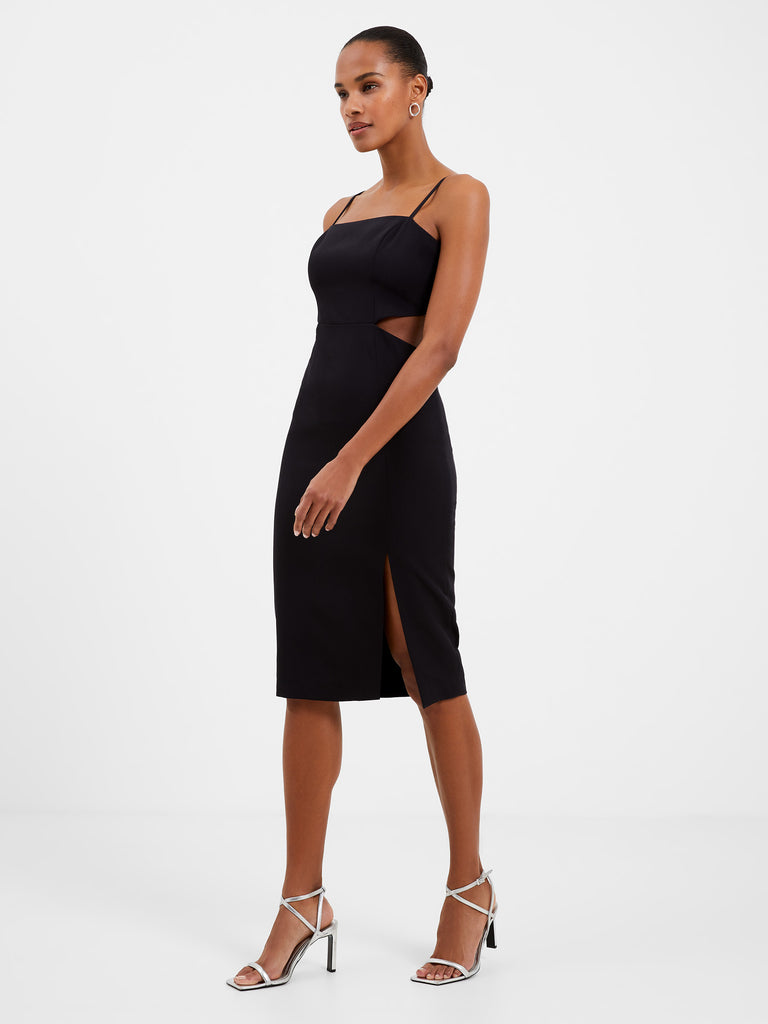 Echo Crepe Cut Out Slip Dress Black | French Connection US