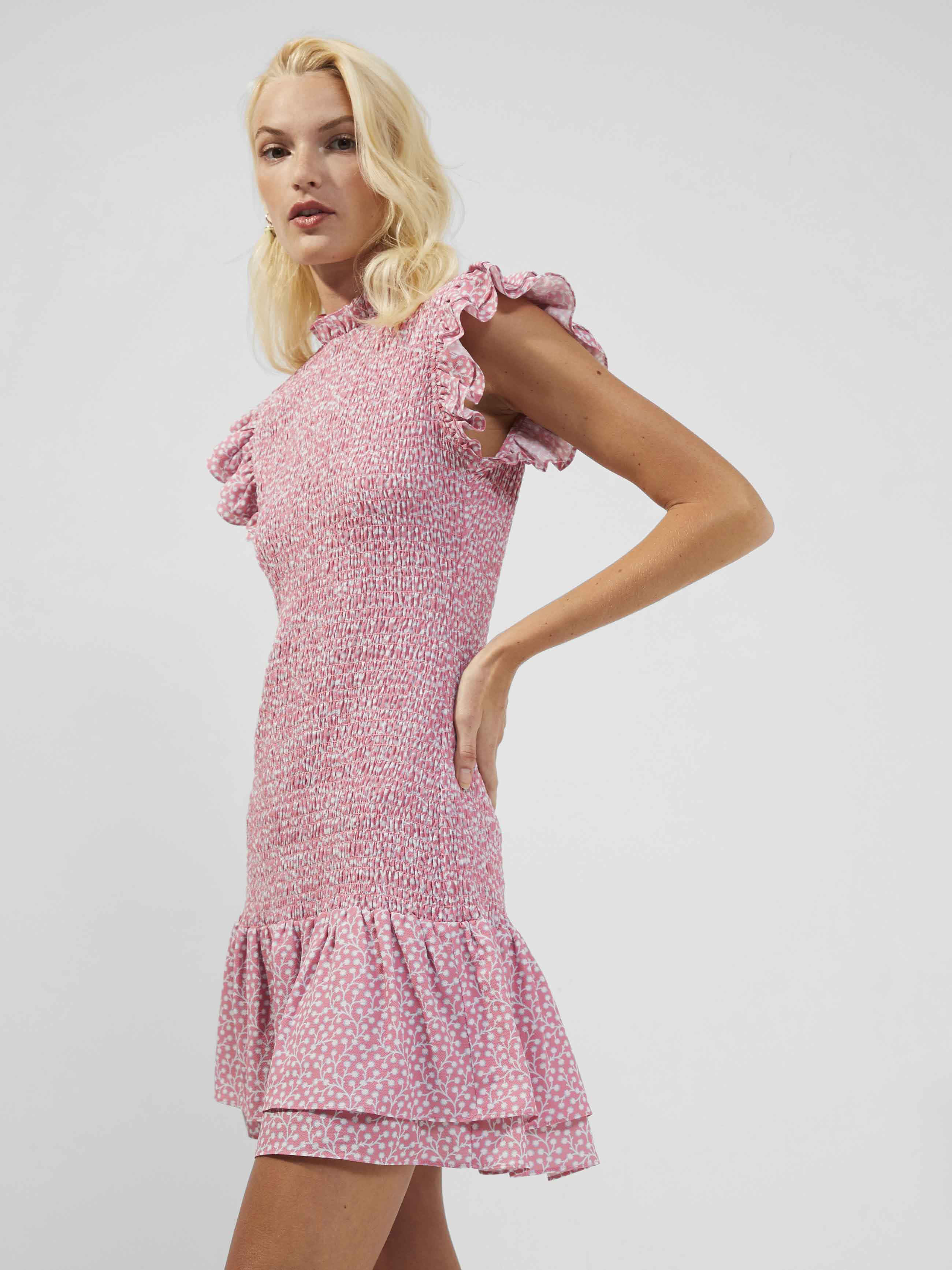 Elao Verona Crepe Smocked Dress Morning Glory French Connection US