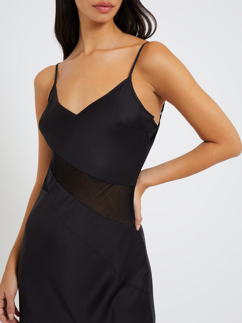Inu Satin Mesh Strappy Dress Black | French Connection US
