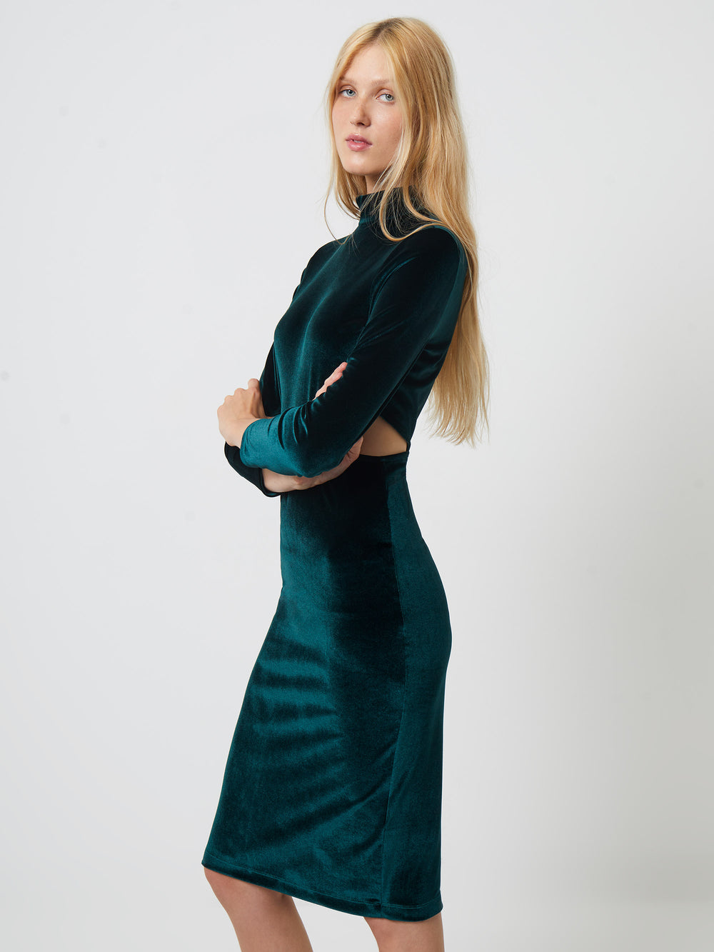 Sula Velvet Jersey Dress Dark Green | French Connection US