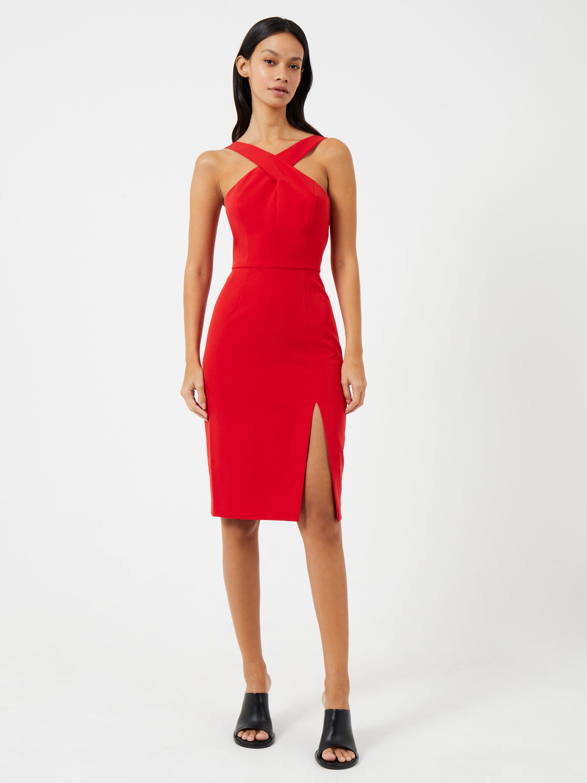 Echo Crepe Halter Neck Midi Dress Royal Scarlet French Connection Us