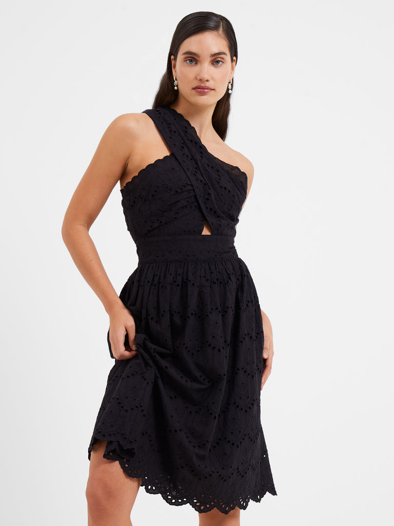 Appelona Broderie Anglaise One Shoulder Dress Black | French Connection US