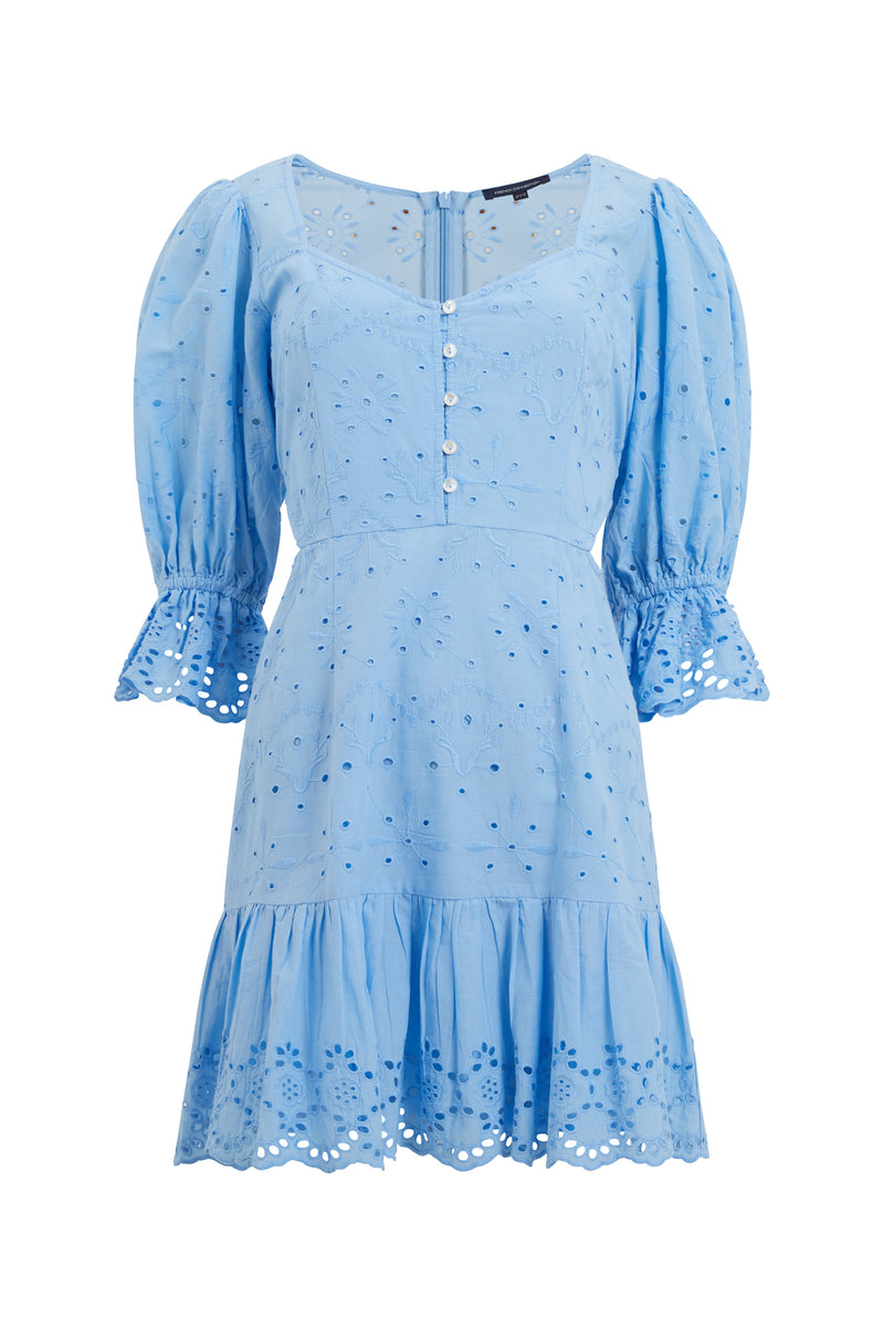 Cilla Broderie Anglaise Cut-Out Dress Placid Blue | French Connection US