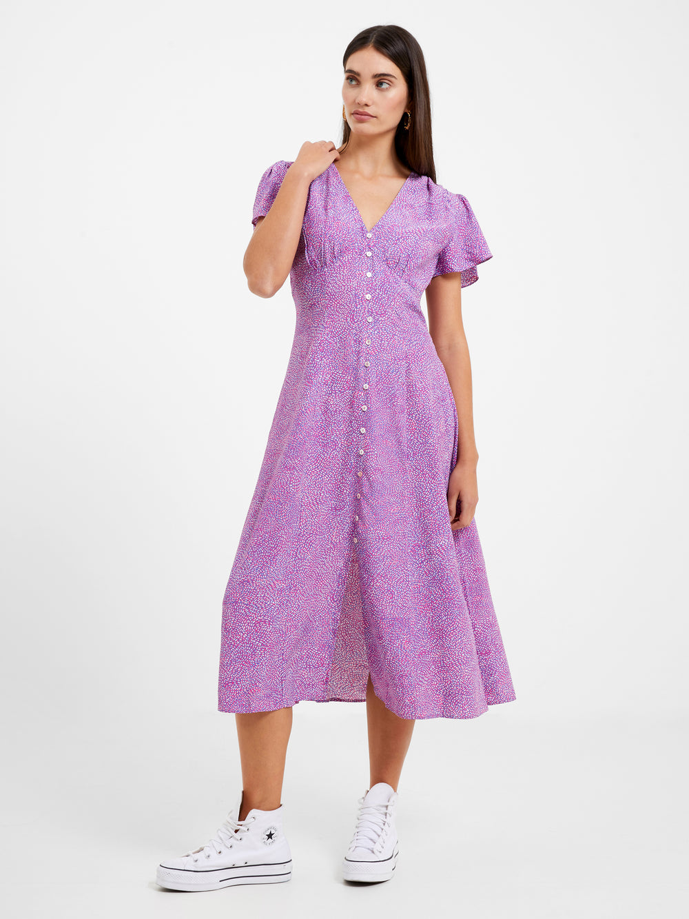 Bernice Eco Delphine V Neck Midi Dress Wild Rosa French Connection US