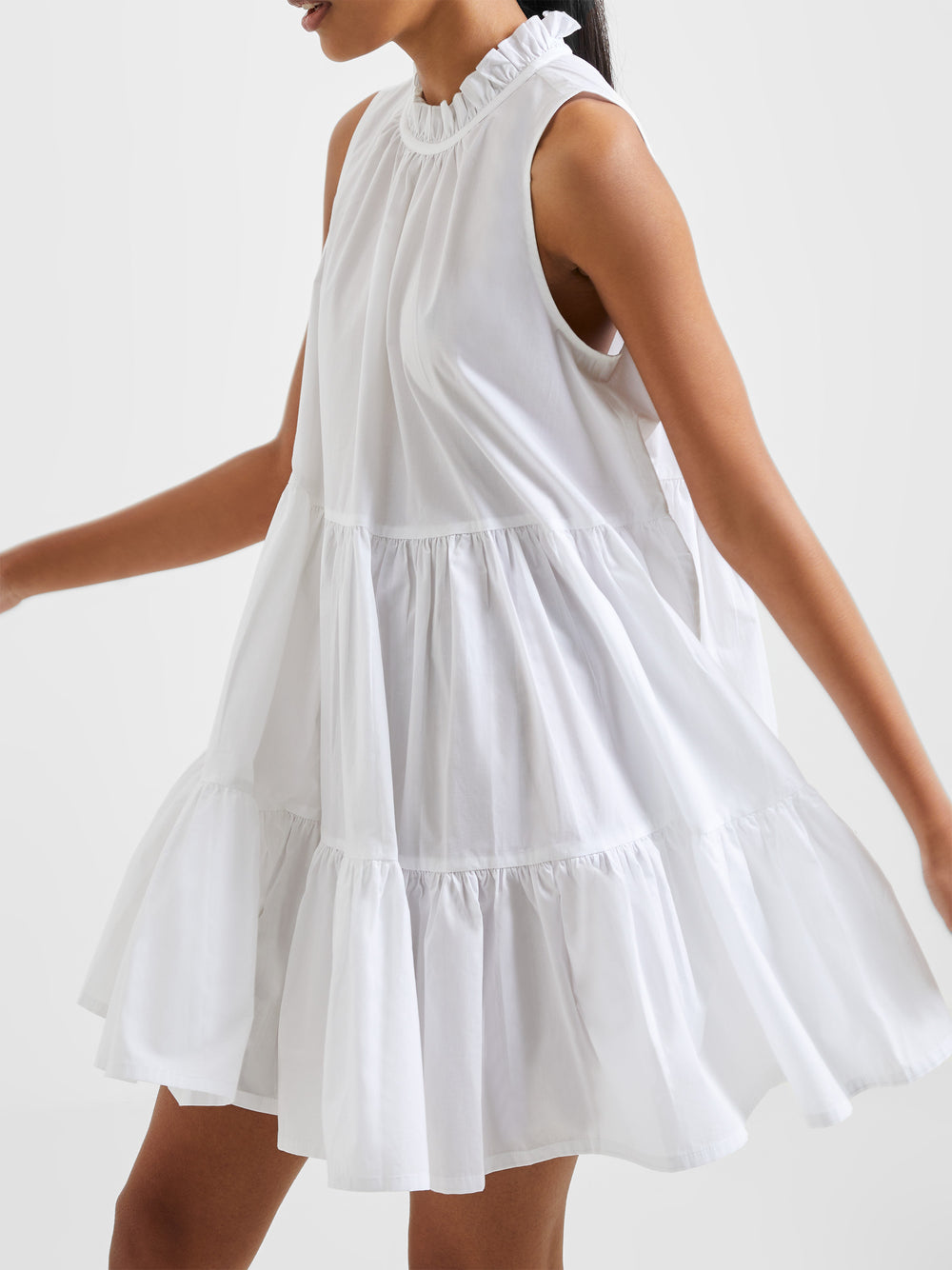 Rhodes Conscious Poplin Sleeveless Tiered Dress Linen White