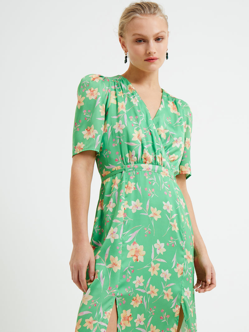 Camille Floral Midi Dress Poise Green | French Connection US