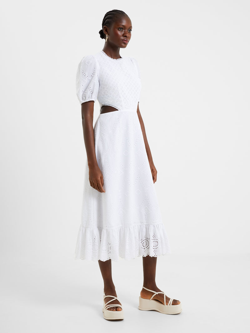 Esse Cotton Broderie Cut Out Midi Dress Linen White | French Connection US