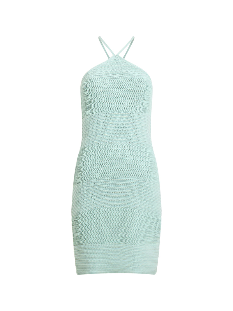Nellis Cotton Crochet Dress Halter Dress Aqua Foam | French Connection US