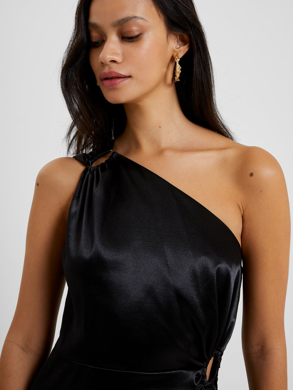 Adaline Satin One Shoulder Midi Dress Black French Connection US