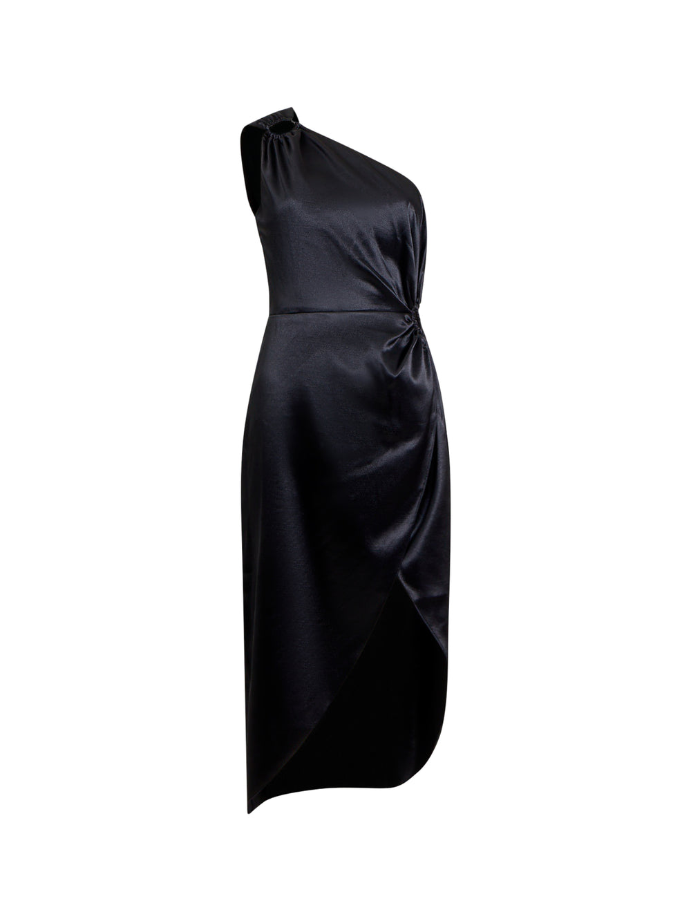 Adaline Satin One Shoulder Midi Dress Black French Connection US