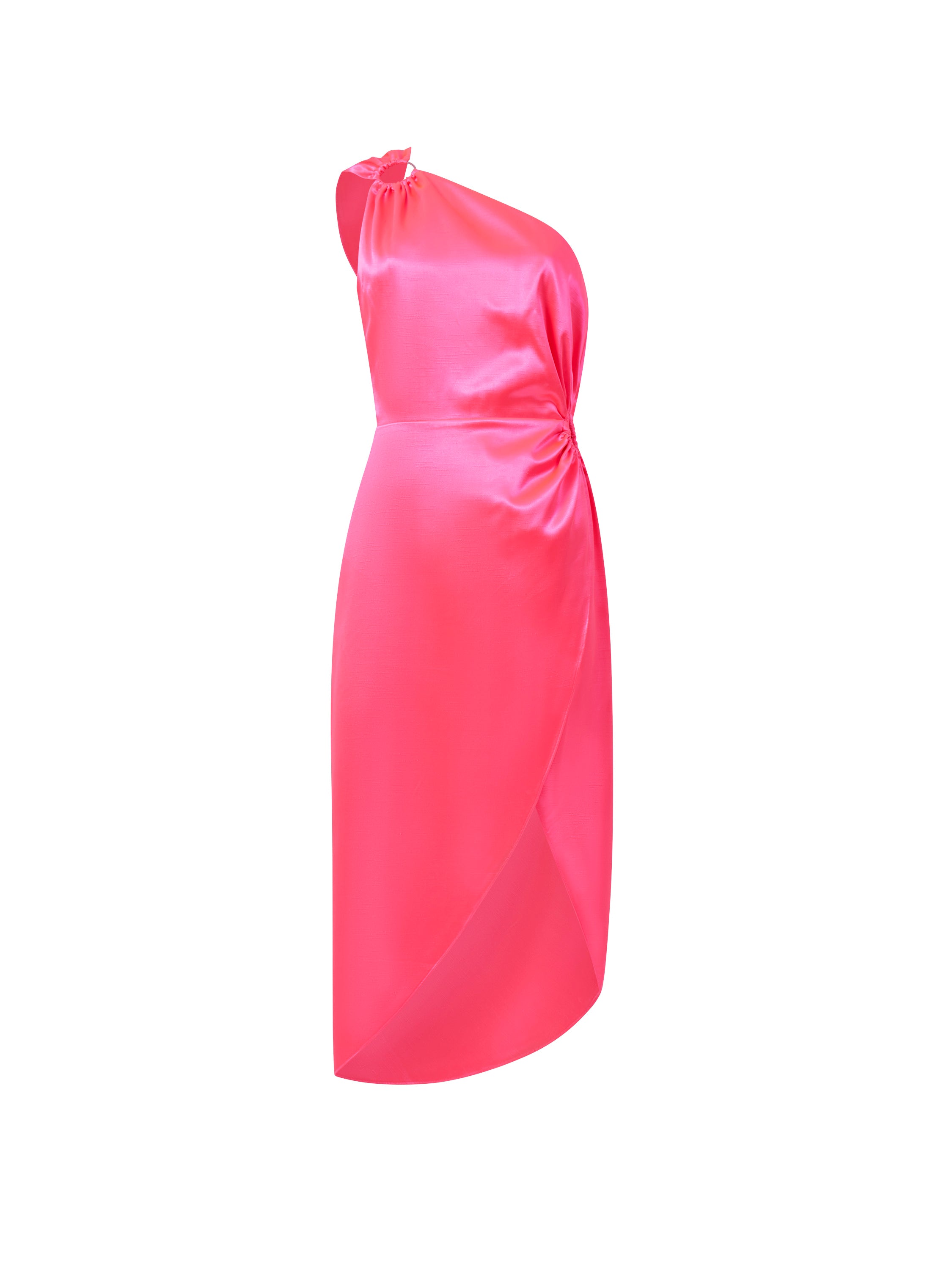 Adaline Satin One Shoulder Midi Dress Neon Rose