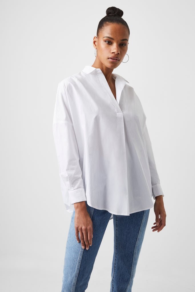 Rhodes Poplin Relaxed Fit Shirt Linen White | French Connection US