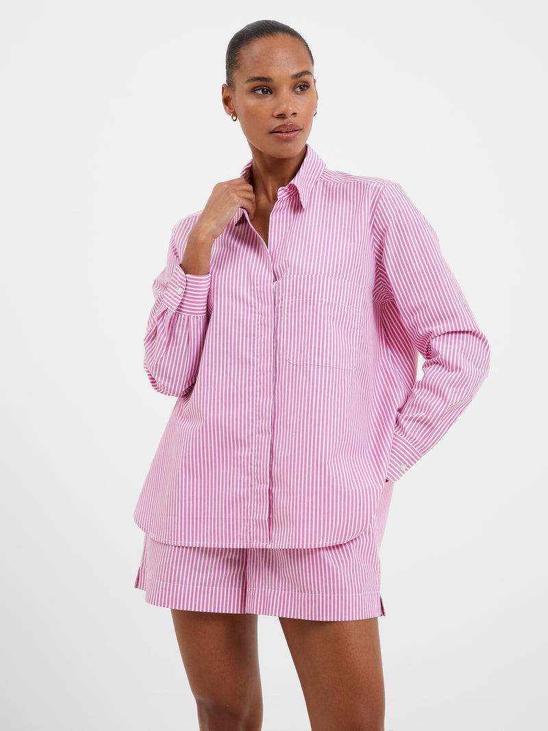 Rhodes Poplin Striped Boyfriend Wild Rosa White French