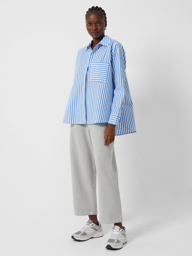 Striped Relaxed Pop Over Shirt Blue White | French Connection US