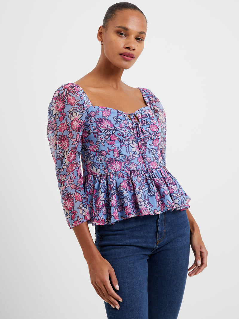 Fontini Recycled Hallie Halter Peplum Top Placid Blue | French Connection US