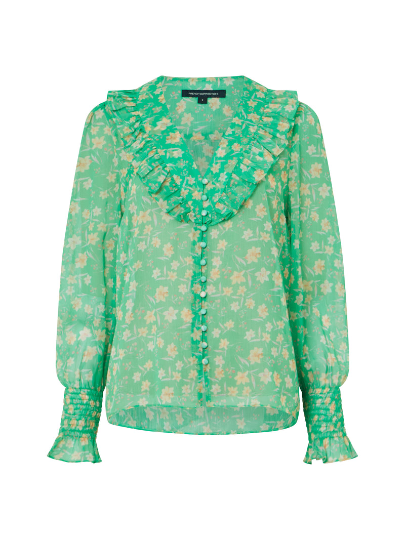 Camille Hallie Crinkle Longsleeve Top Poise Green | French Connection US