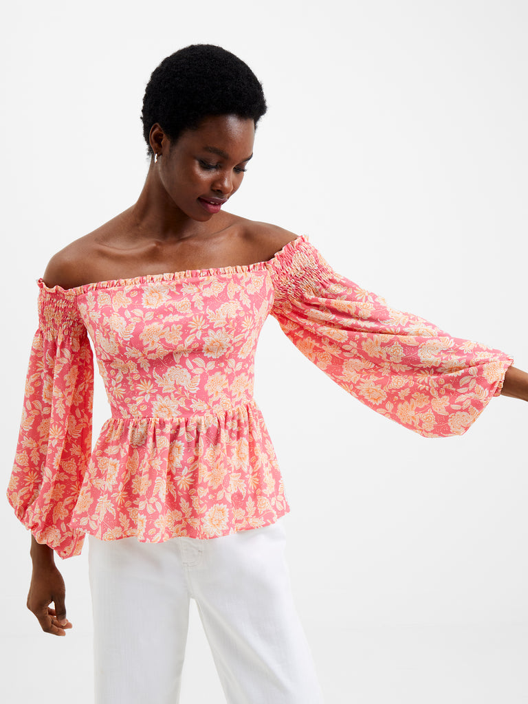 Cosette Smocked Bardot Top Camellia Rose | French Connection US