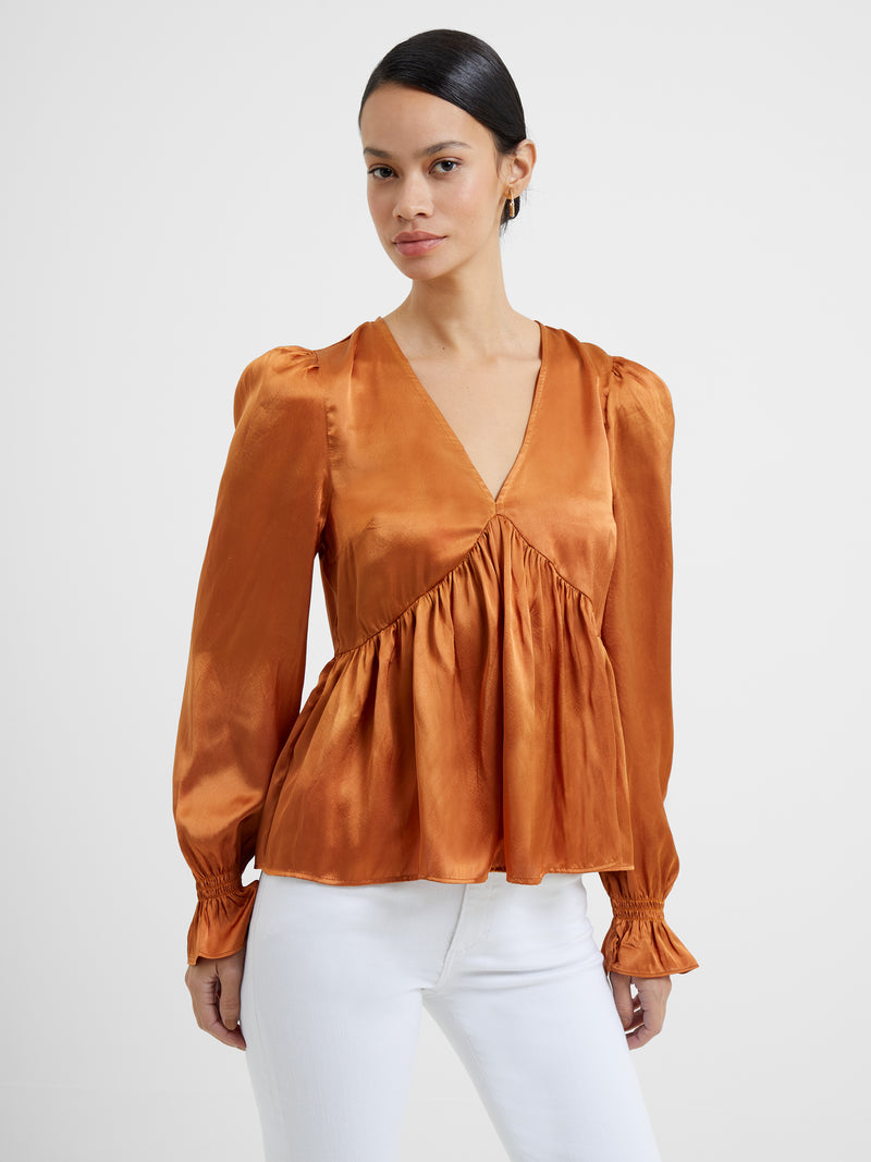 Inu Satin V Neck Top Honey Bronze | French Connection US