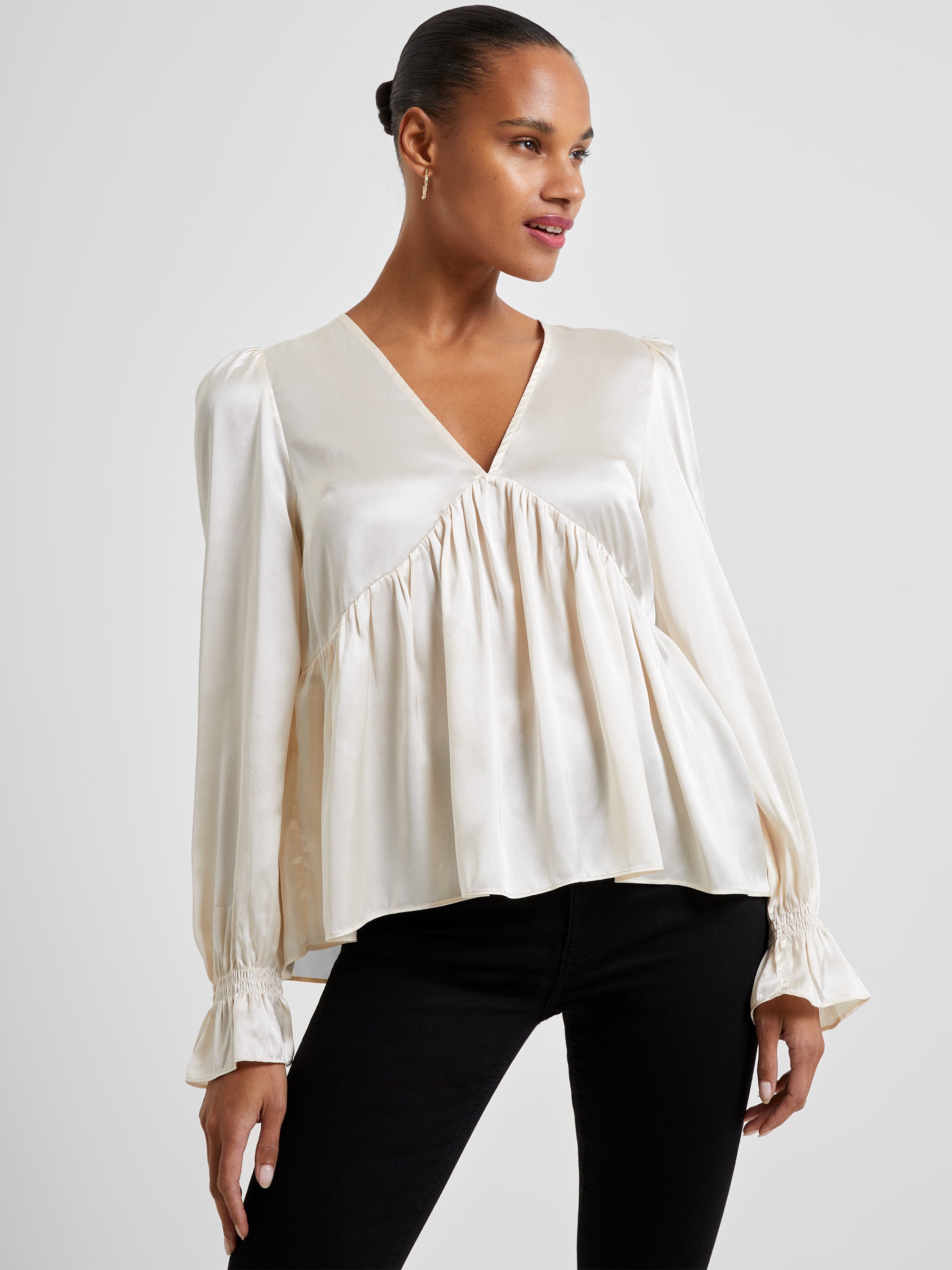 Inu Satin V Neck Top Classic Cream | French Connection US