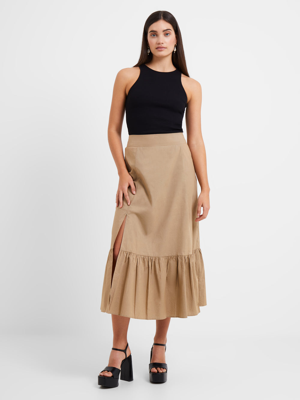 Rhodes Poplin Ruffle Skirt Incense | French Connection US