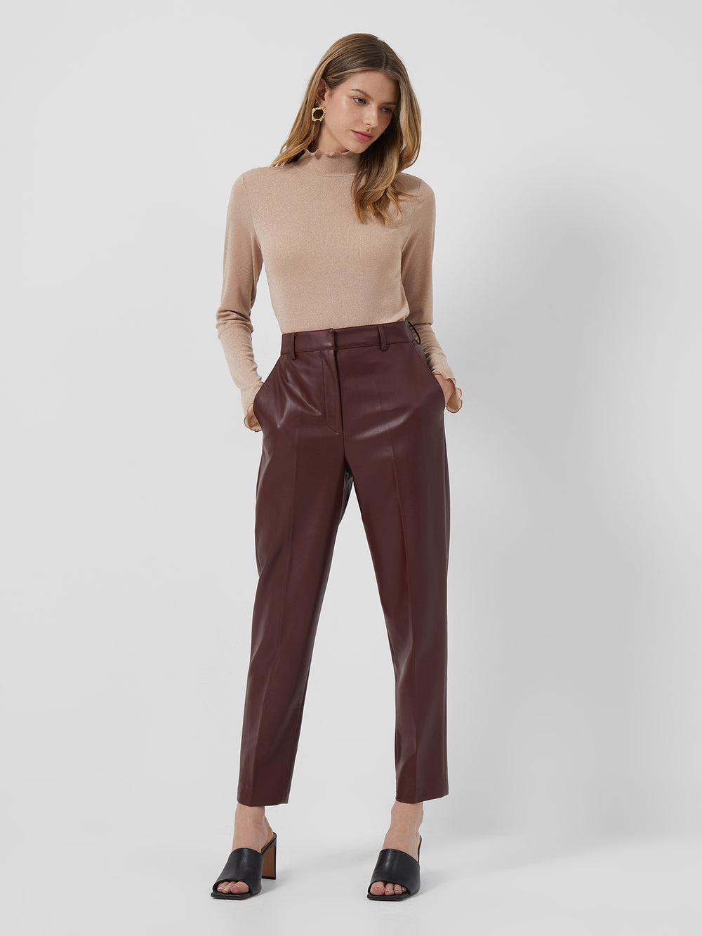 US Crolenda Chocolate Trouser PU Bitter Tapered French Connection |