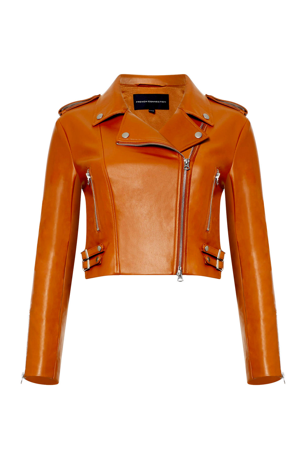 Etta Vegan Leather Biker Jacket Leather Brown | French Connection US