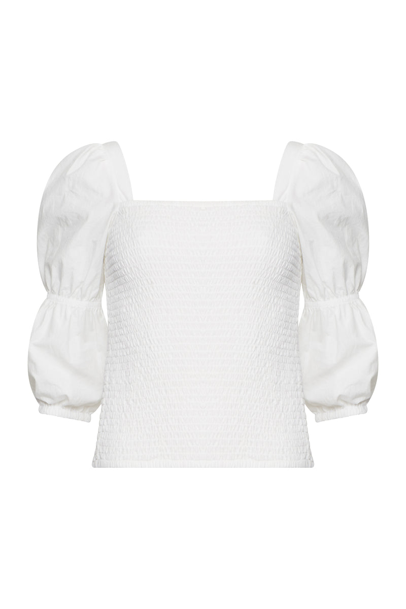 Rosanna Smocked Puff Sleeve Top Summer White | French Connection US